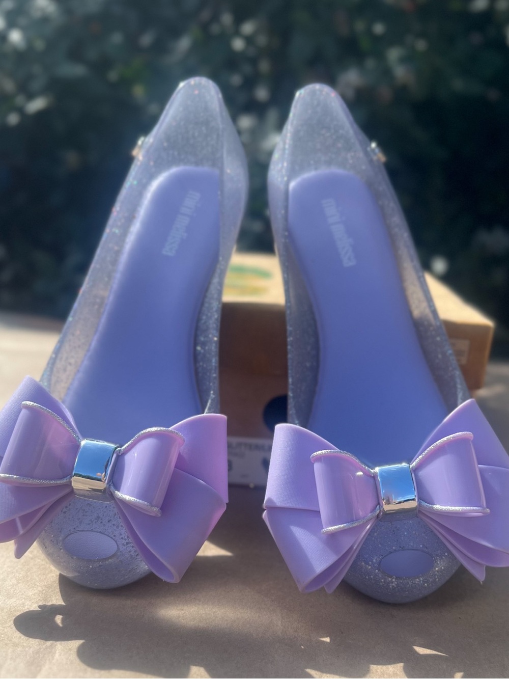 Mini Melissa Girls' Glitter Lavender Bow Jelly Flats